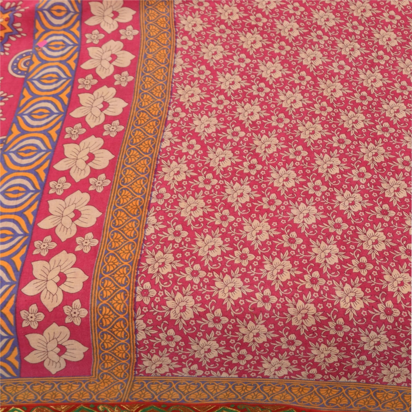 Sanskriti Vintage Sarees Indian Pink Pure Cotton Printed Sari 5+yd Craft Fabric