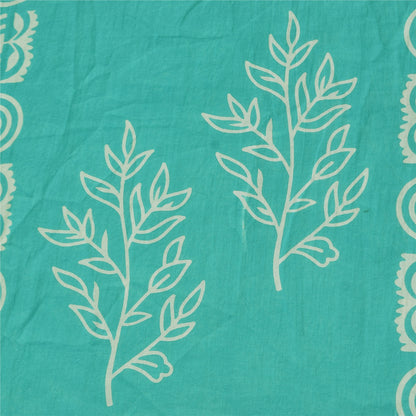 Sanskriti Vintage Sarees Sea-Green Block Printed Pure Cotton Sari 5+yd Fabric