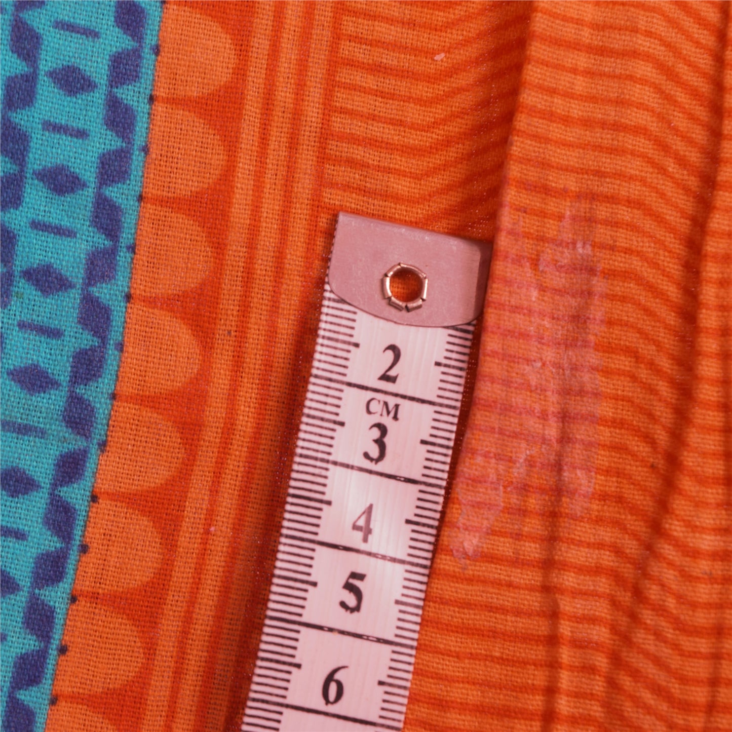 Sanskriti Vintage Sarees Blue/Orange Pure Cotton Printed Sari 5+yd Craft Fabric