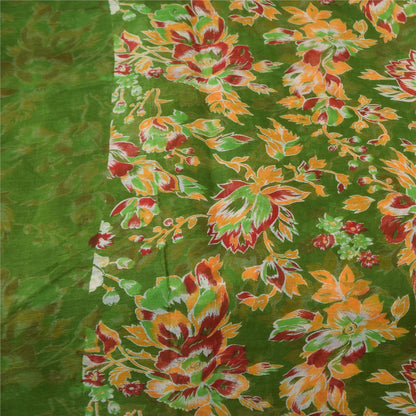 Sanskriti Vintage Sarees Indian Green Pure Cotton Printed Sari 5+yd Craft Fabric