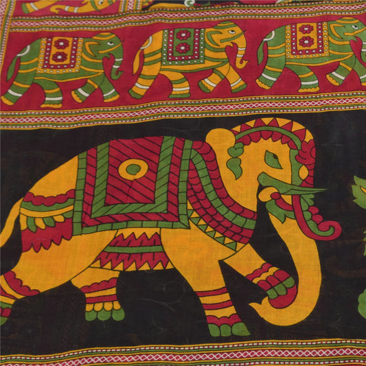 Sanskriti Vintage Sarees Indian Black Pure Cotton Printed Sari 5+yd Craft Fabric