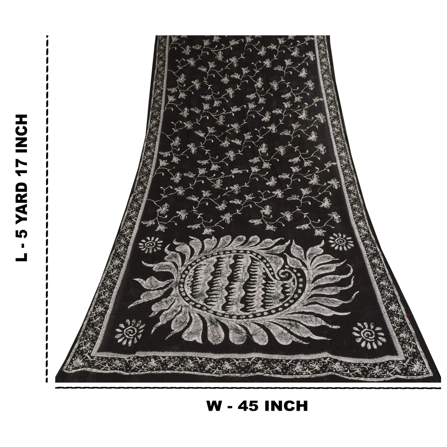 Sanskriti Vintage Sarees Indian Black Pure Cotton Printed Sari 5+yd Craft Fabric