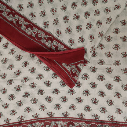 Sanskriti Vintage Sarees White/Red Pure Cotton Printed Sari 5+yd Craft Fabric