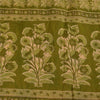 Sanskriti Vintage Sarees Cream/Green Pure Cotton Printed Sari 5+yd Craft Fabric