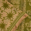 Sanskriti Vintage Sarees Cream/Green Pure Cotton Printed Sari 5+yd Craft Fabric