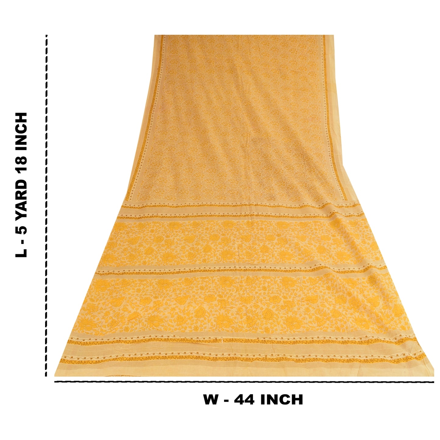 Sanskriti Vintage Sarees Yellow 100% Pure Cotton Printed Sari 5+yd Craft Fabric