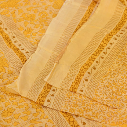 Sanskriti Vintage Sarees Yellow 100% Pure Cotton Printed Sari 5+yd Craft Fabric