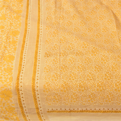 Sanskriti Vintage Sarees Yellow 100% Pure Cotton Printed Sari 5+yd Craft Fabric