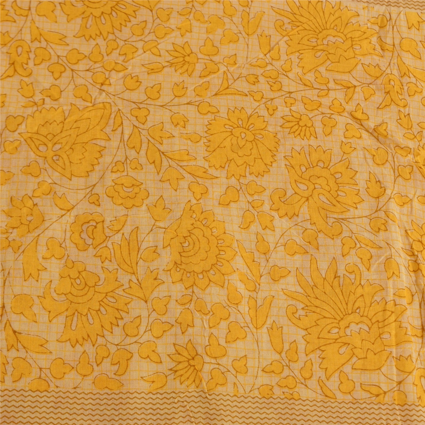 Sanskriti Vintage Sarees Yellow 100% Pure Cotton Printed Sari 5+yd Craft Fabric