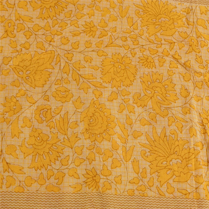 Sanskriti Vintage Sarees Yellow 100% Pure Cotton Printed Sari 5+yd Craft Fabric