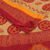 Sanskriti Vintage Sarees Red/Cream Bandhani Pure Cotton Printed Sari 5+yd Fabric