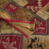 Sanskriti Vintage Sarees Red/Cream Warli Art Pure Cotton Print Sari 5+yd Fabric