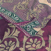 Sanskriti Vintage Sarees Ivory/Purple Pure Cotton Printed Sari 5+yd Craft Fabric