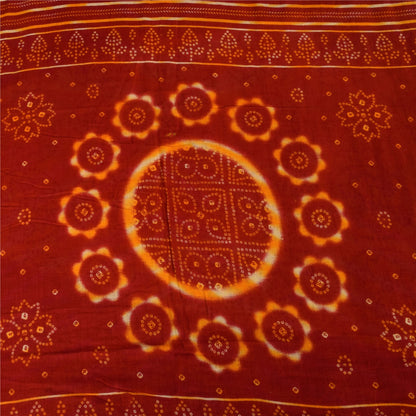 Sanskriti Vintage Sarees Red/Yellow Bandhani Pure Cotton Print Sari 5+yd Fabric