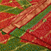 Sanskriti Vintage Sarees Red Bandhani Print Woven Pure Cotton Sari 5+yd Fabric