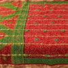 Sanskriti Vintage Sarees Red Bandhani Print Woven Pure Cotton Sari 5+yd Fabric