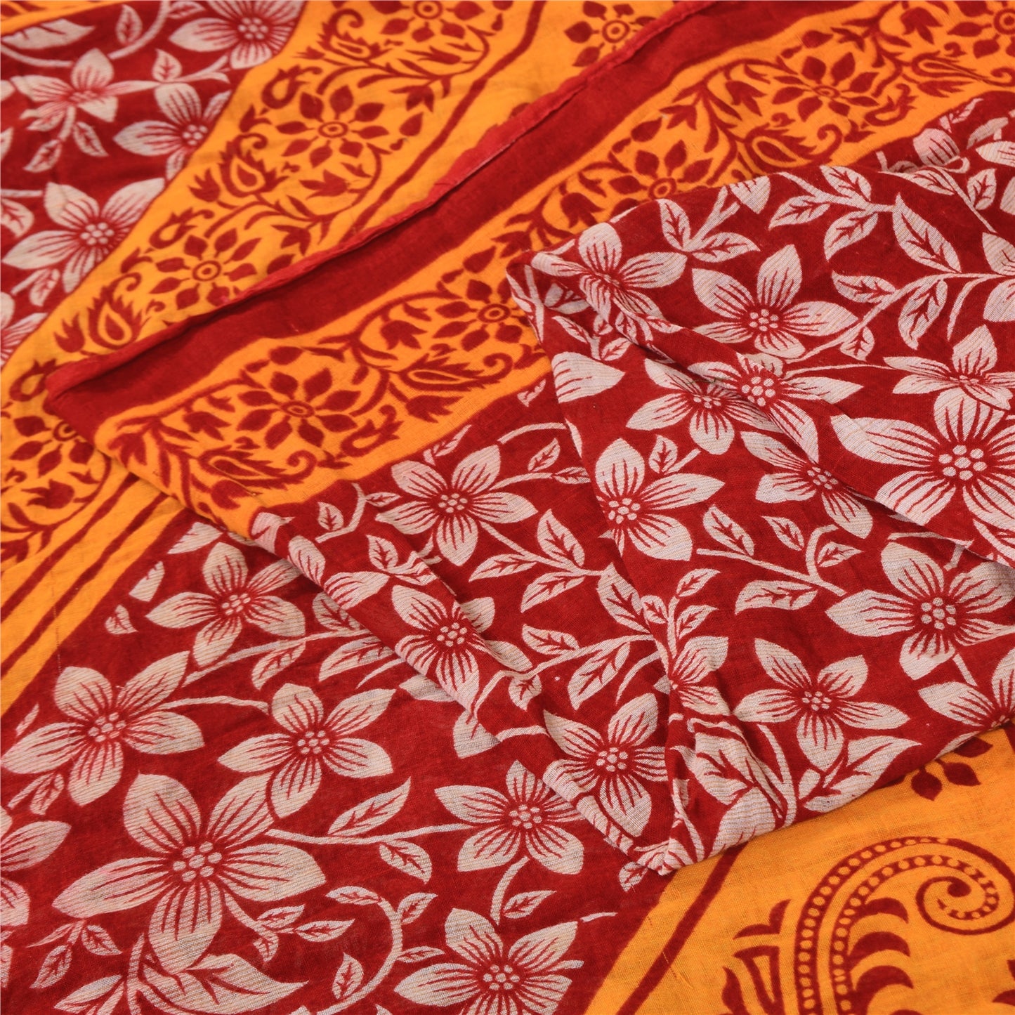 Sanskriti Vintage Sarees Indian Red Pure Cotton Printed Sari 5+yd Craft Fabric