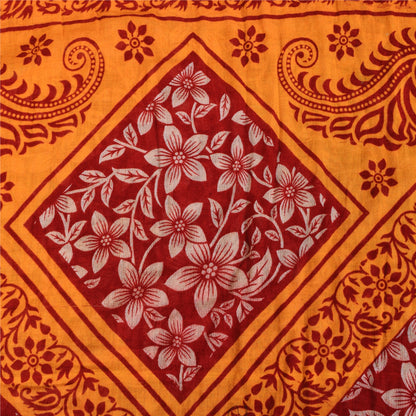 Sanskriti Vintage Sarees Indian Red Pure Cotton Printed Sari 5+yd Craft Fabric