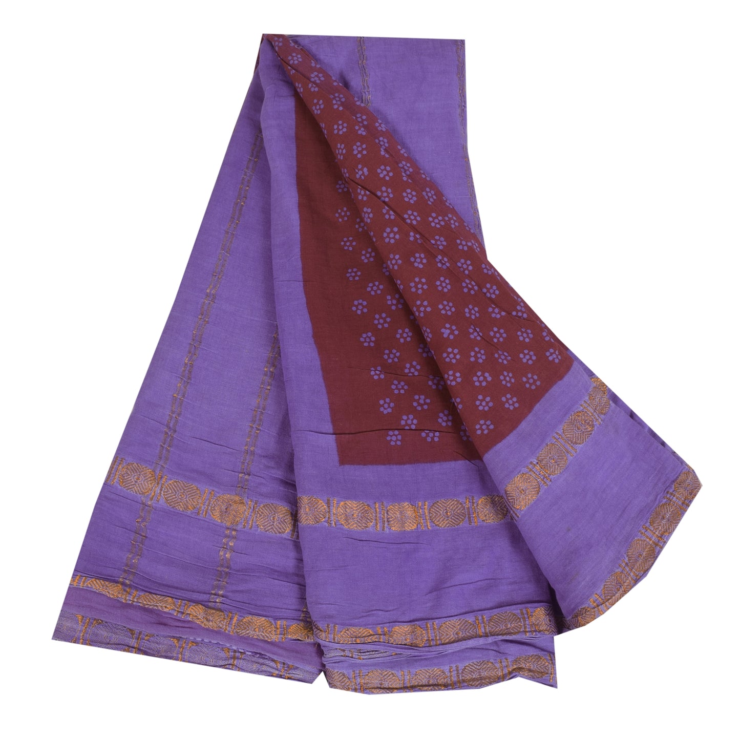 Sanskriti Vintage Sarees Red/Purple Pure Cotton Zari Woven Printed Sari Fabric