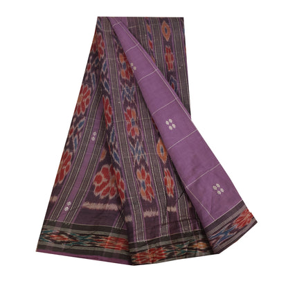 Sanskriti Vintage Sarees Purple Ikat Handwoven Odisha Pure Cotton Sari Fabric