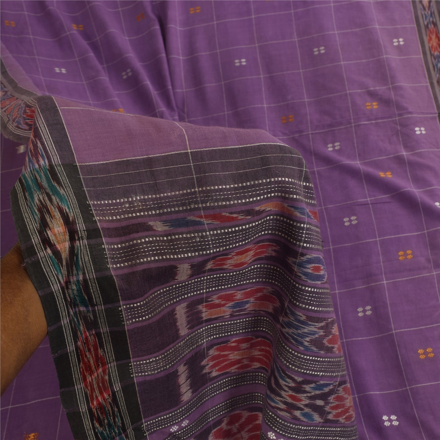 Sanskriti Vintage Sarees Purple Ikat Handwoven Odisha Pure Cotton Sari Fabric