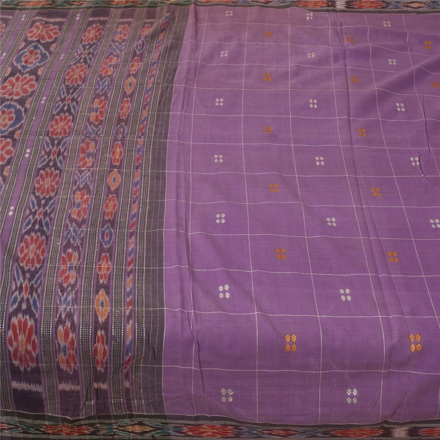 Sanskriti Vintage Sarees Purple Ikat Handwoven Odisha Pure Cotton Sari Fabric