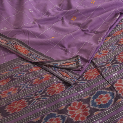 Sanskriti Vintage Sarees Purple Ikat Handwoven Odisha Pure Cotton Sari Fabric