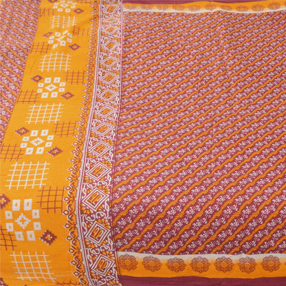 Sanskriti Vintage Sarees Red/Yellow Pure Cotton Printed Sari 5+yd Craft Fabri