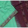 Sanskriti Vintage Sarees Sea-Green Ikat Handwoven Pure Cotton Sari 5+yd Fabric