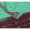 Sanskriti Vintage Sarees Sea-Green Ikat Handwoven Pure Cotton Sari 5+yd Fabric