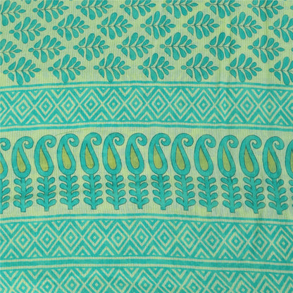 Sanskriti Vintage Sarees Sea-Green/Ivory Pure Cotton Printed Sari 5+yd Fabric