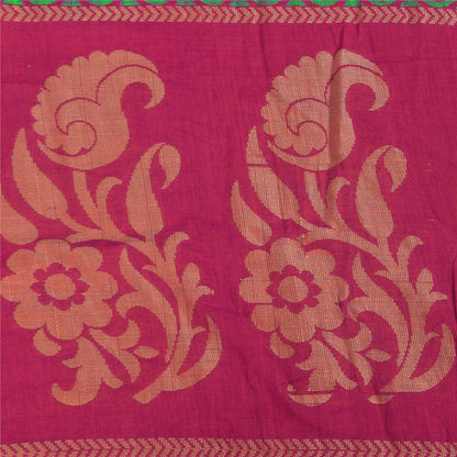 Sanskriti Vintage Sarees Pink Hand Woven Pure Cotton Sari 5+yd Craft Fabric