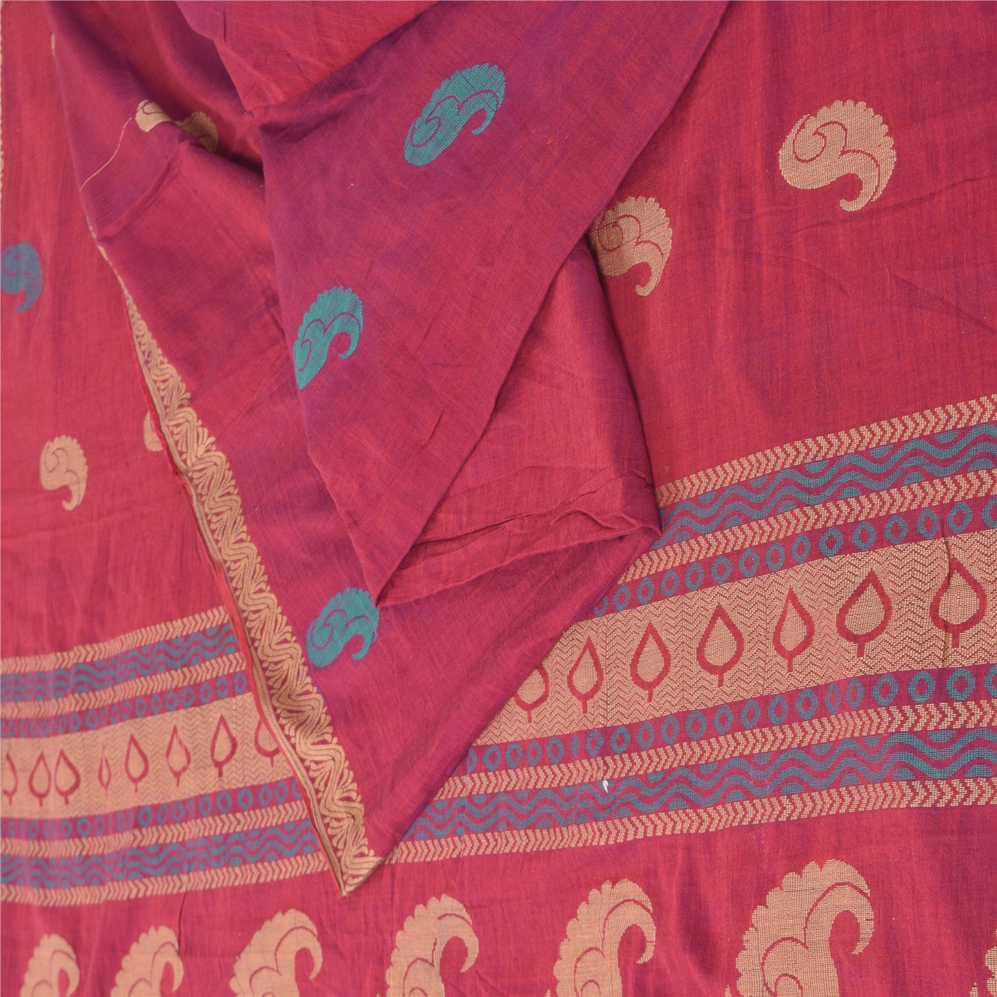 Sanskriti Vintage Sarees Pink Hand Woven Pure Cotton Sari 5+yd Craft Fabric