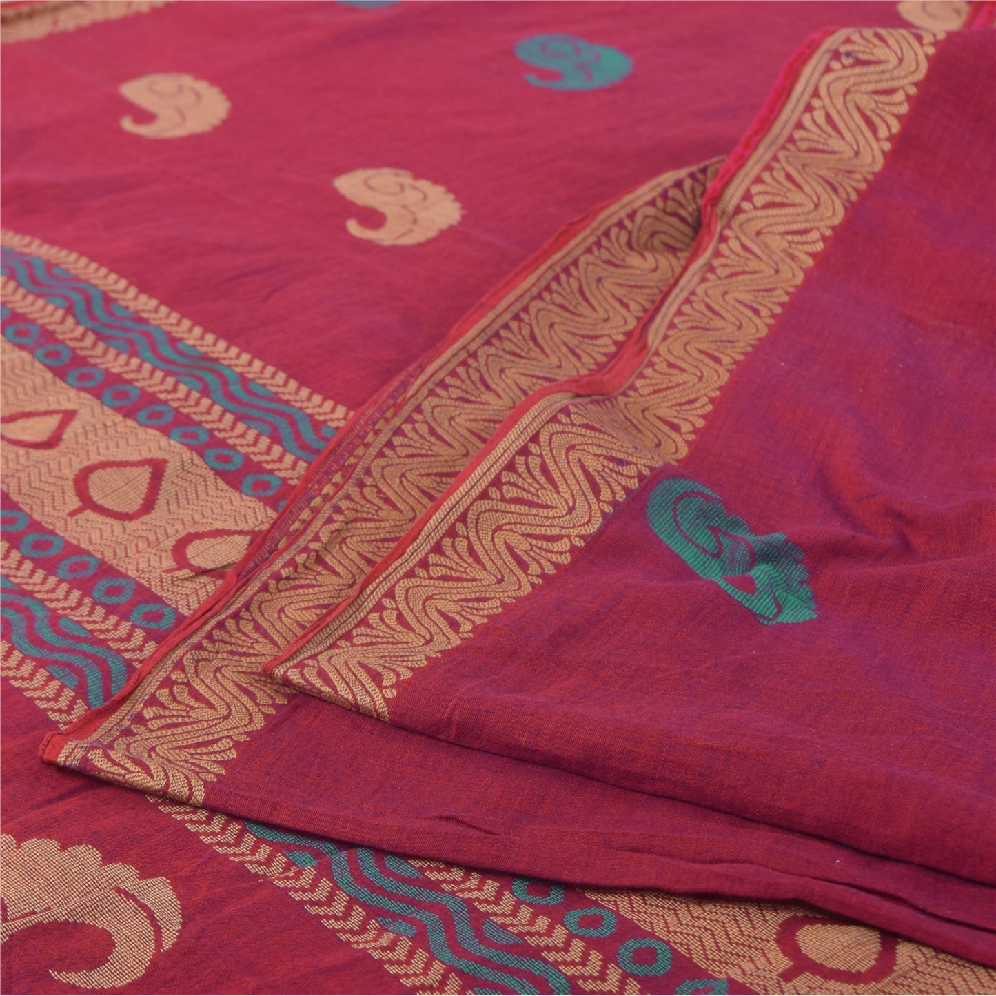 Sanskriti Vintage Sarees Pink Hand Woven Pure Cotton Sari 5+yd Craft Fabric