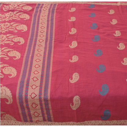 Sanskriti Vintage Sarees Pink Hand Woven Pure Cotton Sari 5+yd Craft Fabric