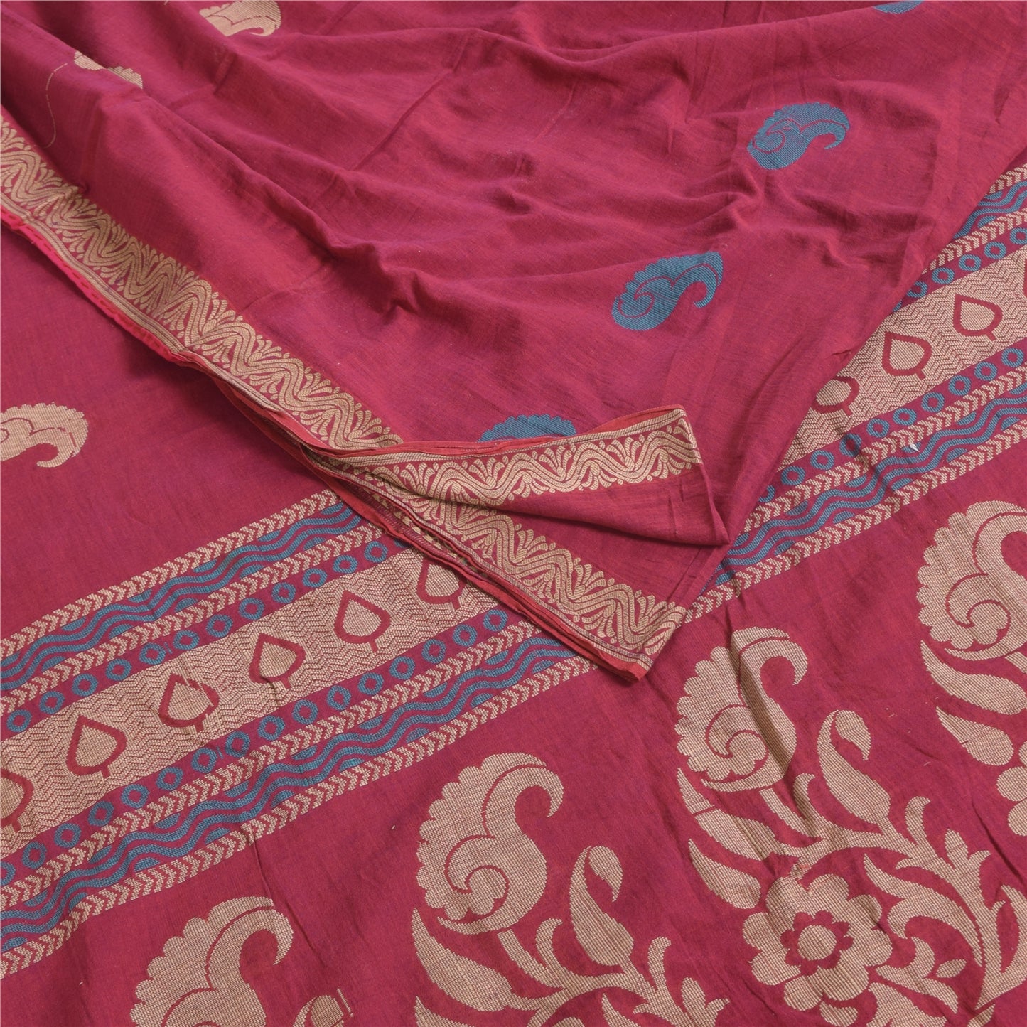 Sanskriti Vintage Sarees Pink Hand Woven Pure Cotton Sari 5+yd Craft Fabric