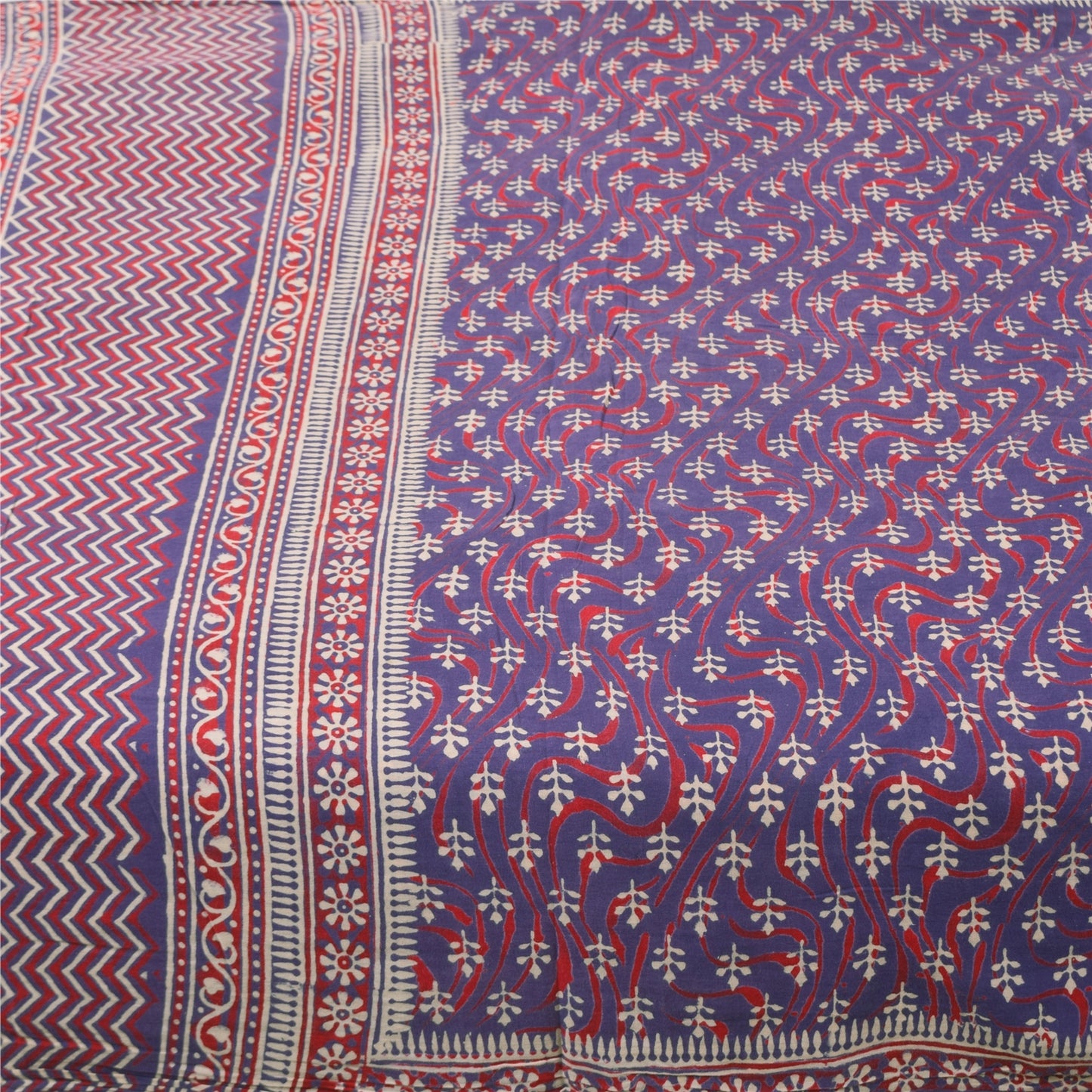 Sanskriti Vintage Sarees Pure Cotton Hand Block Printed Sari 5+yd Craft Fabric