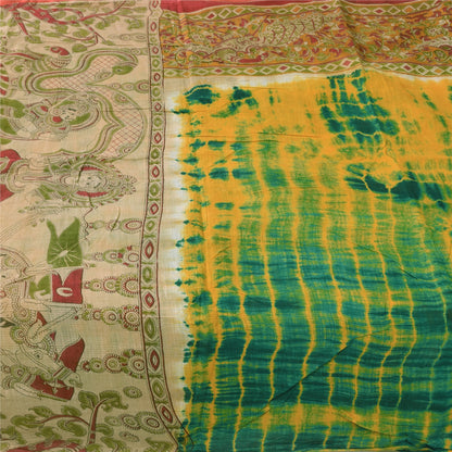 Sanskriti Vintage Sarees Pure Cotton Block Print Kalamkari/Tie-Dye Sari Fabric