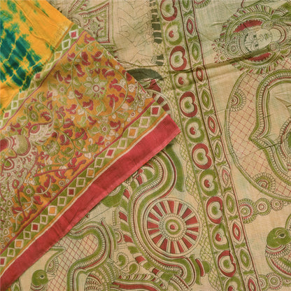 Sanskriti Vintage Sarees Pure Cotton Block Print Kalamkari/Tie-Dye Sari Fabric