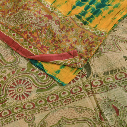 Sanskriti Vintage Sarees Pure Cotton Block Print Kalamkari/Tie-Dye Sari Fabric