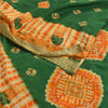 Sanskriti Vintage Sarees Green Bandhani Pure Cotton Printed Sari Craft Fabric