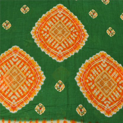 Sanskriti Vintage Sarees Green Bandhani Pure Cotton Printed Sari Craft Fabric