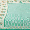 Sanskriti Vintage Sarees Ivory/Sea-Green Pure Cotton Printed Sari 5+yd Fabric