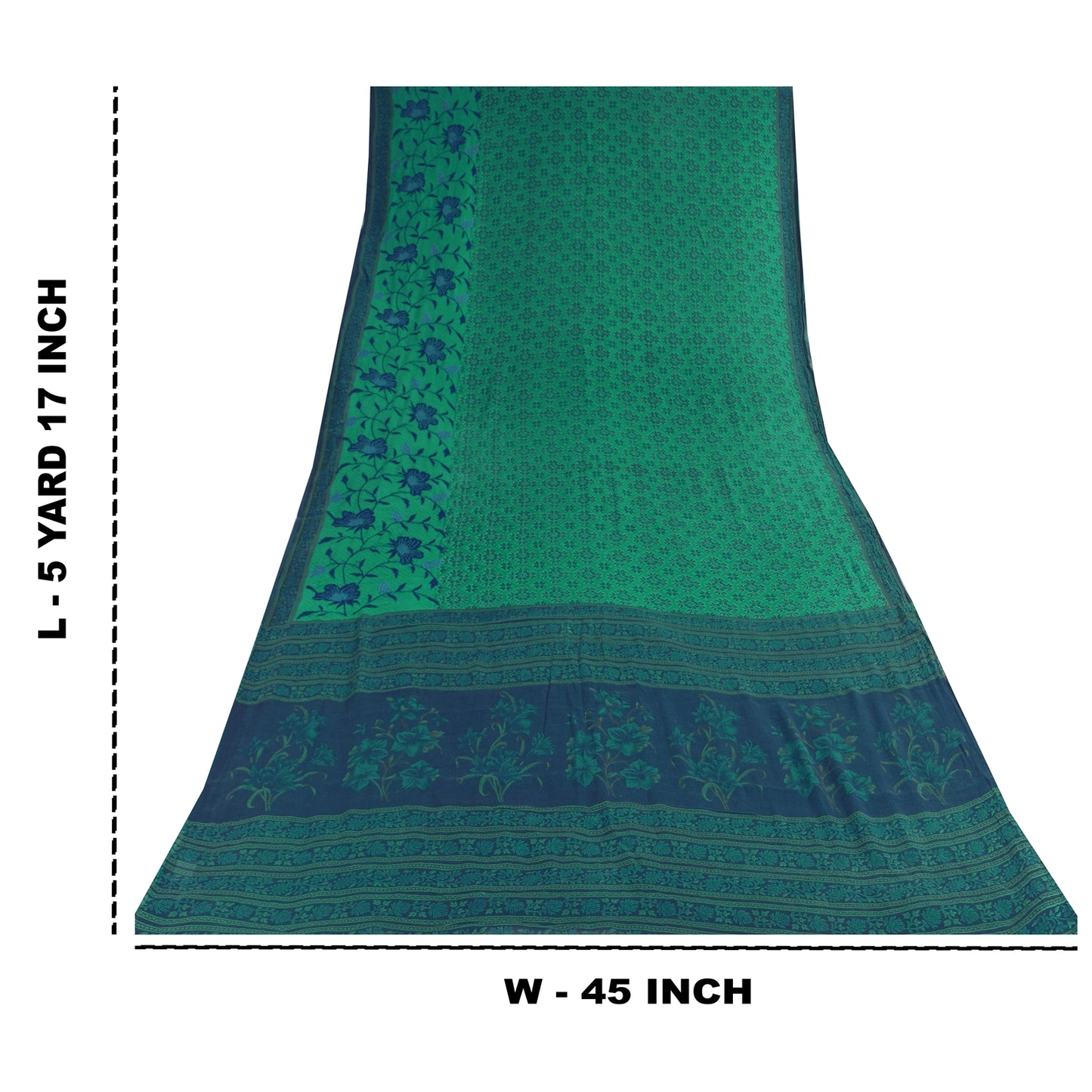 Sanskriti Vintage Sarees Green/Blue Pure Cotton Printed Sari 5+yd Craft Fabric