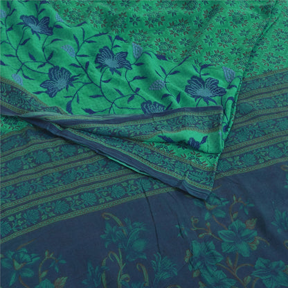 Sanskriti Vintage Sarees Green/Blue Pure Cotton Printed Sari 5+yd Craft Fabric