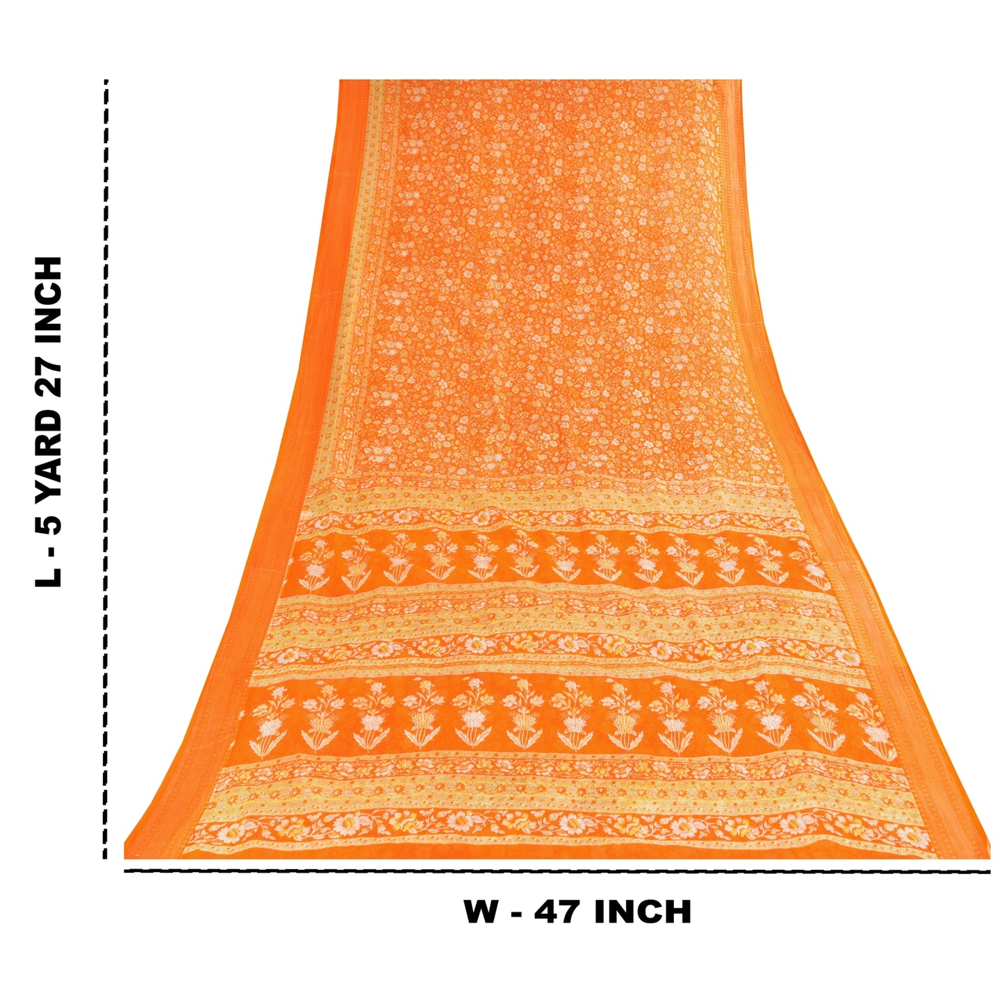 Sanskriti Vintage Sarees Orange 100% Pure Cotton Printed Sari 5+yd Craft Fabric