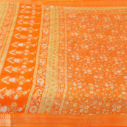 Sanskriti Vintage Sarees Orange 100% Pure Cotton Printed Sari 5+yd Craft Fabric