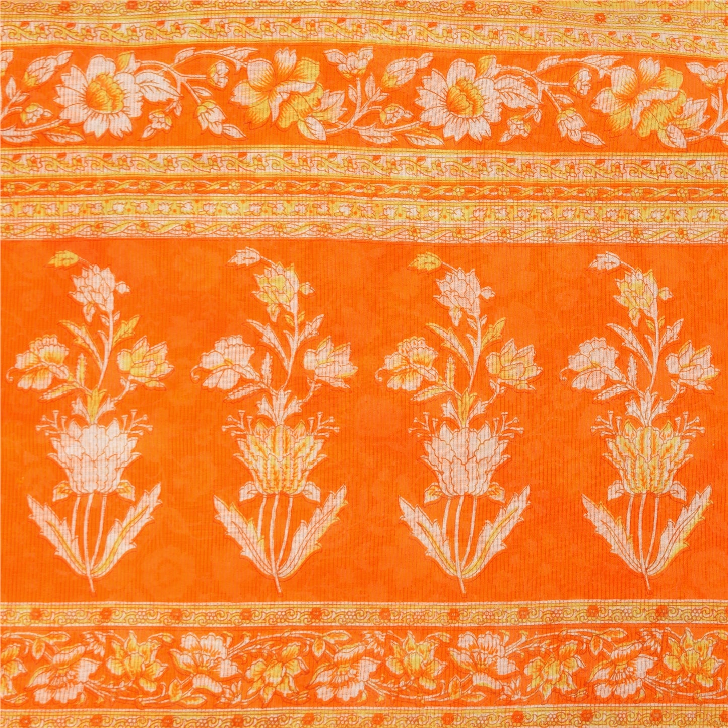 Sanskriti Vintage Sarees Orange 100% Pure Cotton Printed Sari 5+yd Craft Fabric