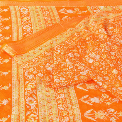 Sanskriti Vintage Sarees Orange 100% Pure Cotton Printed Sari 5+yd Craft Fabric