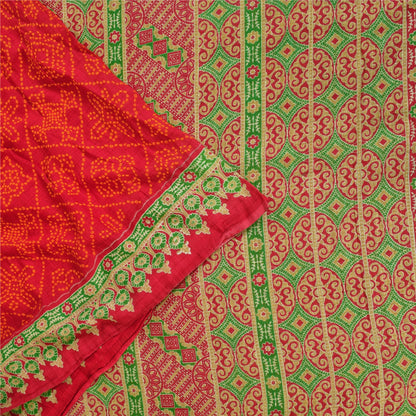 Sanskriti Vintage Sarees Red Bandhani Pure Cotton Printed Sari 5+yd Craft Fabric